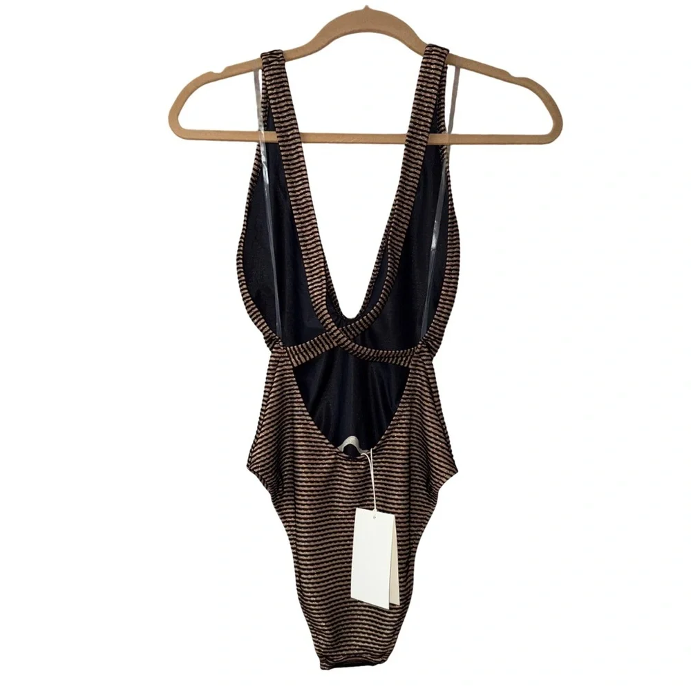 Ulla Johnson Kaia Metallic Striped One-Piece Swimsuit